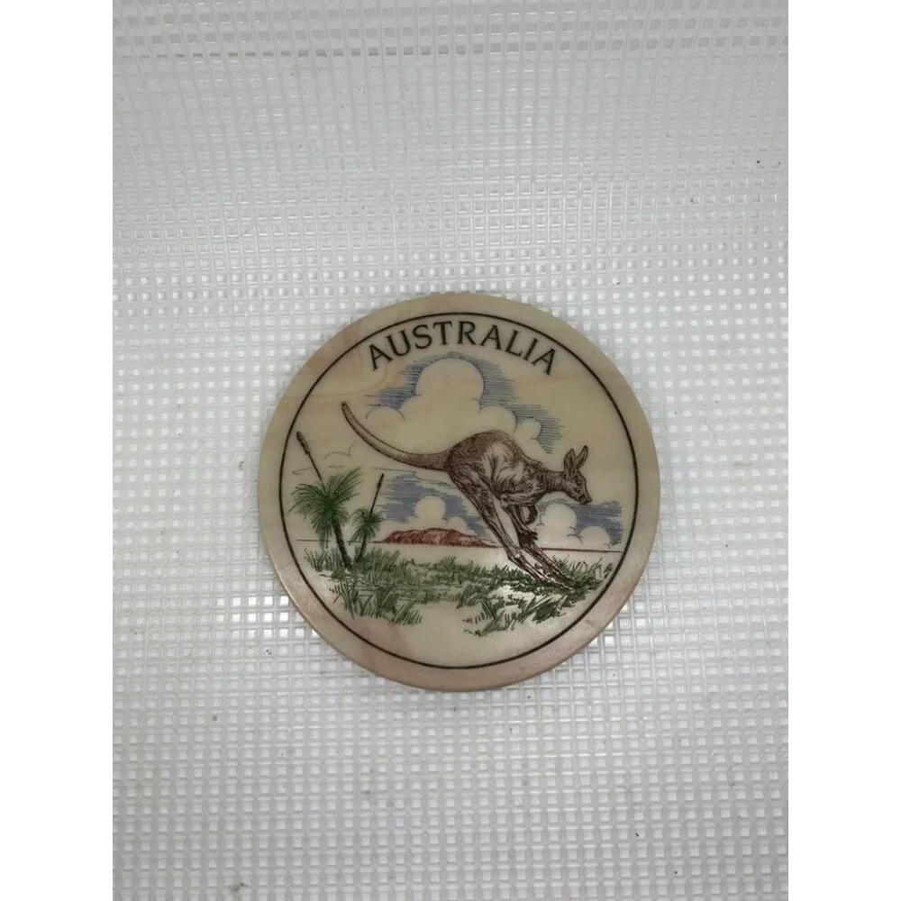 Marbcraft Coaster Handcrafted Marble Etched Kangaroo Souvenir Vintage Outback.